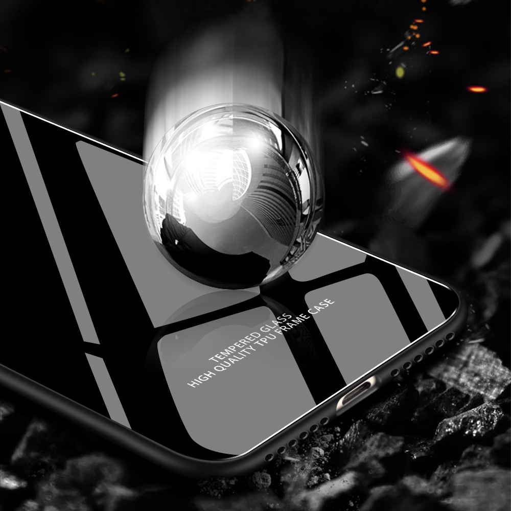 Ốp điện thoại kính cường lực màu trơn thời trang dành cho iPhone 6 6s 7 8 Plus X 10 XR XS MAX
