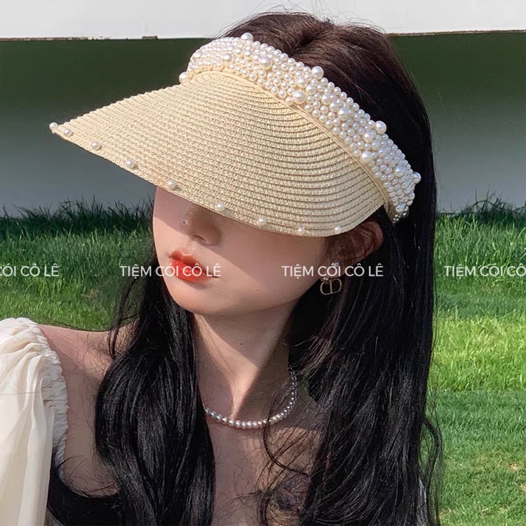 Nón cói đi biển nửa đầu đính trai thời trang cho bạn gái - Tiệm Cói Cô Lê