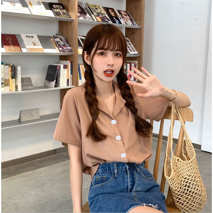 Áo Sơ Mi Nữ Ngắn Tay Chất Liệu Đũi Cổ Bẻ - Áo Sơ Mi Ngắn Tay Dáng Rộng SM002