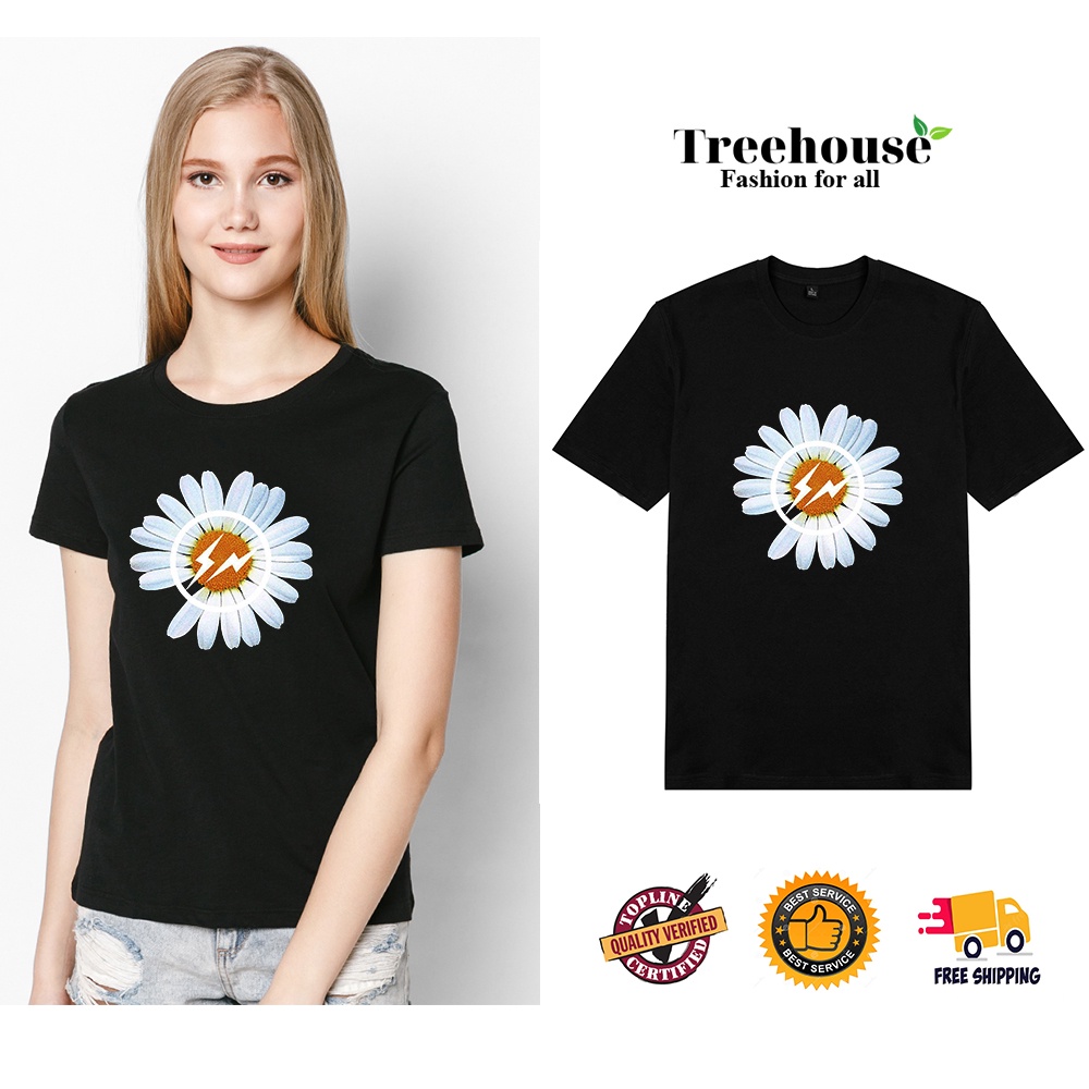 Áo Thun Phông Đen Hoa Cúc Form Vừa Người