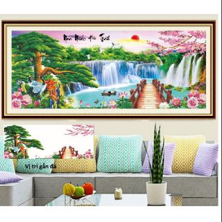 Tranh thêu chữ thập phong cảnh non nước hữu tình 3d tuyệt đẹp kt 139*59cm(kèm ảnh thật )