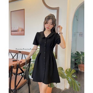 ĐẦM CỔ BẺ XẾP LY EO ĐÍNH NÚT TAY BỒNG
