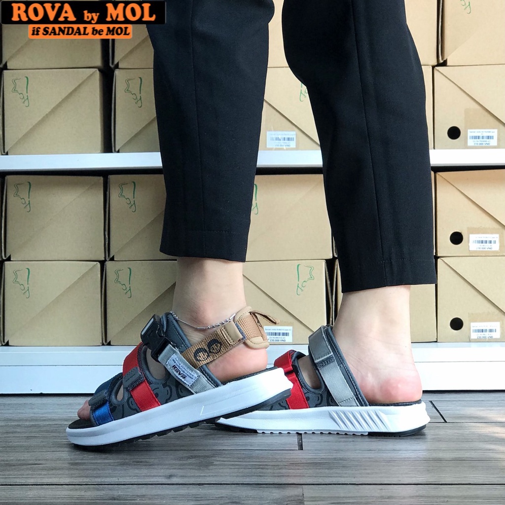 Giày sandal nữ hiệu Rova 3 quai ngang có thể tháo rời quai hậu đi học màu cầu vồng RV3408