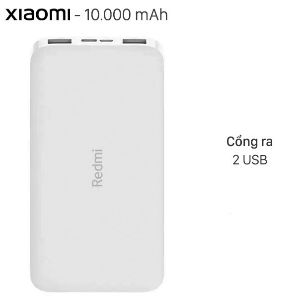 Sạc Dự Phòng Xiaomi Redmi 10.000mAh Mới Sạc nhanh 2 cổng USB màu trắng