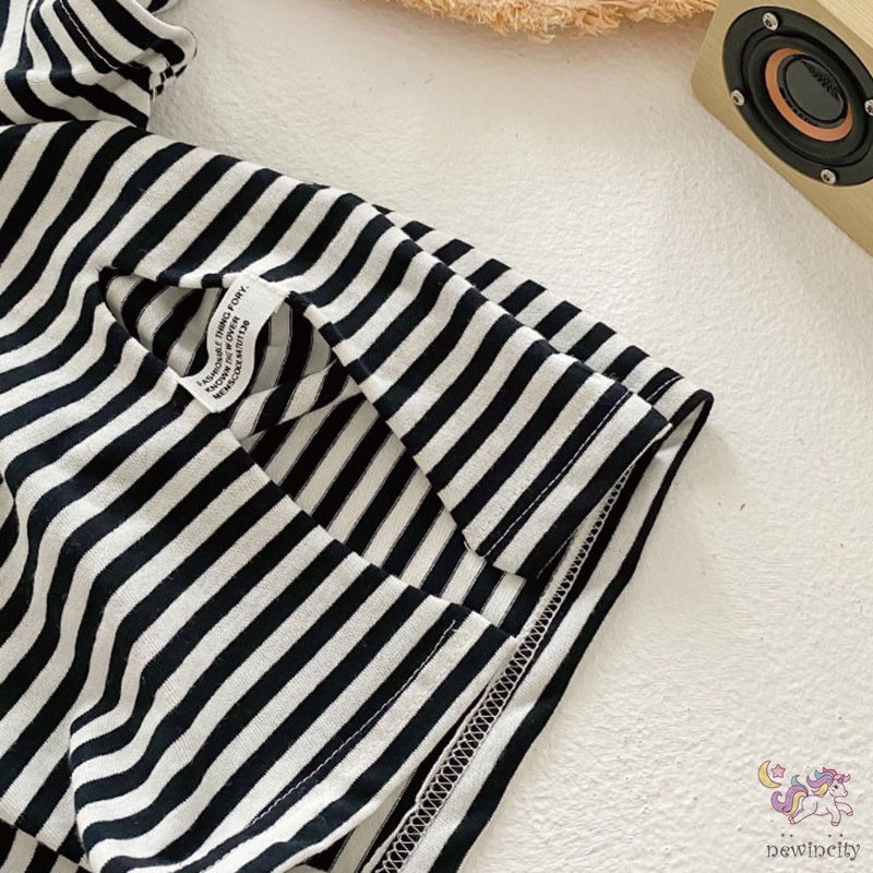 Áo thun tay ngắn họa tiết kẻ sọc xinh xắn dành cho bé gái