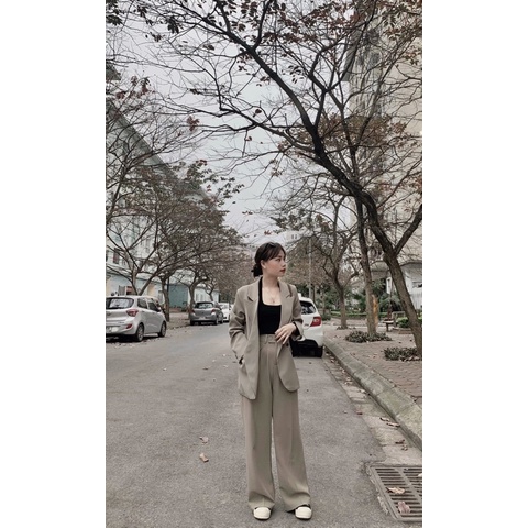 [Sẵn ]Áo blazer vạt xéo có túi