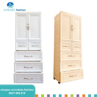 Free ship !!! Tủ Nhựa Đựng Quần áo 9BABY 5 Tầng Vân Gỗ Cao Cấp 9BABY / KUB NK Chính Hãng (Tặng Kèm Bánh Xe)