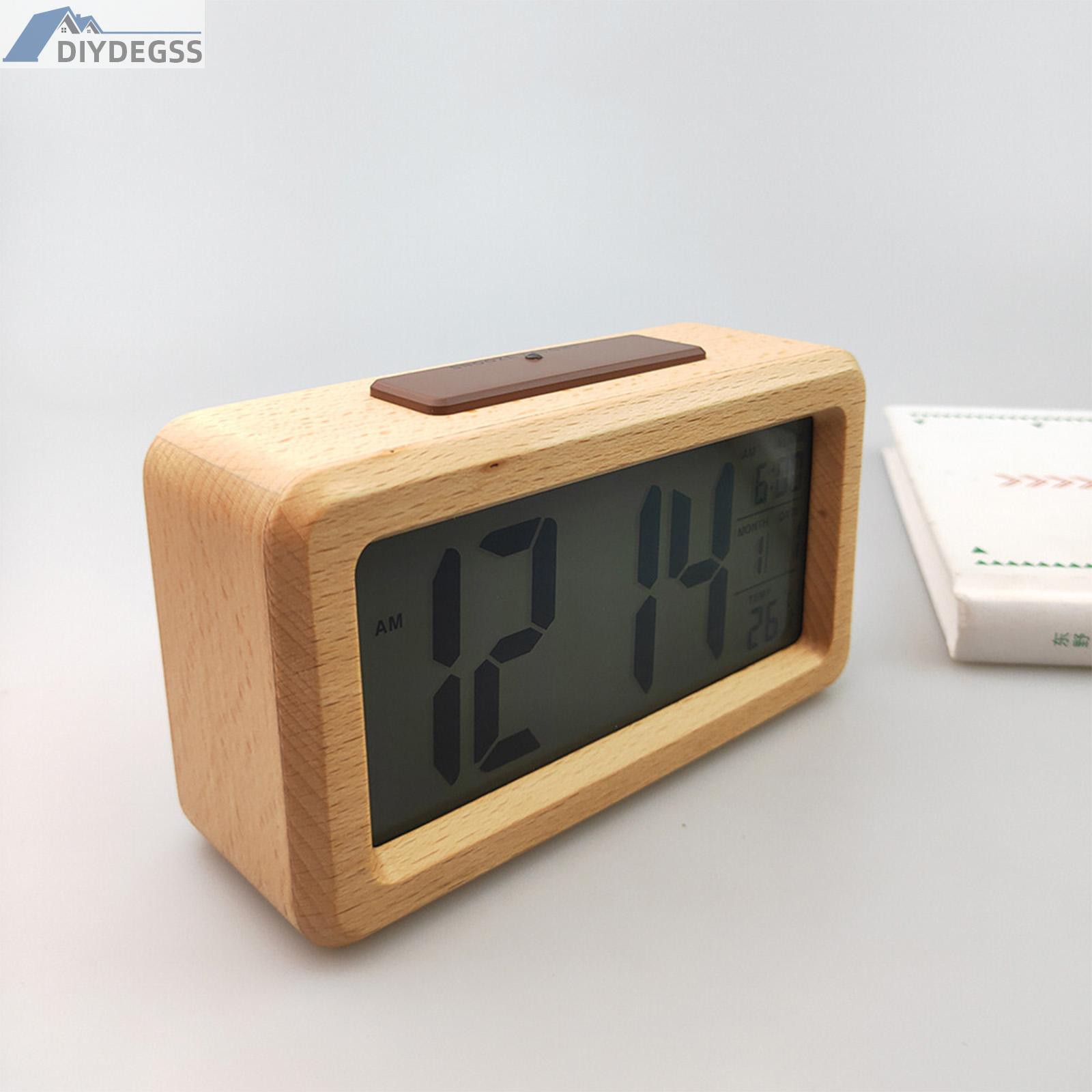 Digital Alarm Clock, Wooden Time Display Battery Operated Electronic Clocks