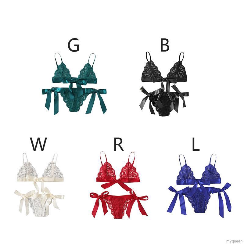 MYQUEEN Women's Bra Set Christmas Bow Lace Three Point Sexy Lingerie | BigBuy360 - bigbuy360.vn