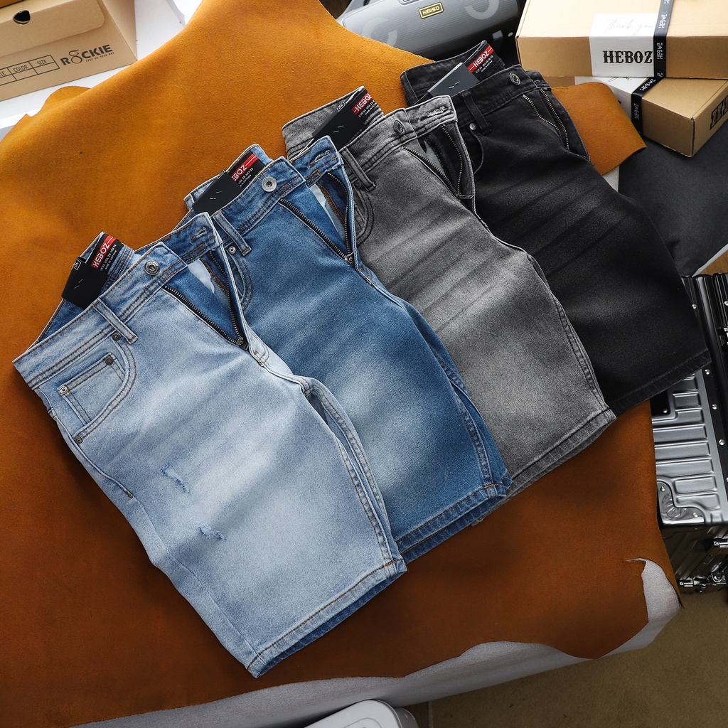 Quần short jean nam HEBOZ 4M, kiểu rách thời trang năng động co dãn thoải mái - 00001157