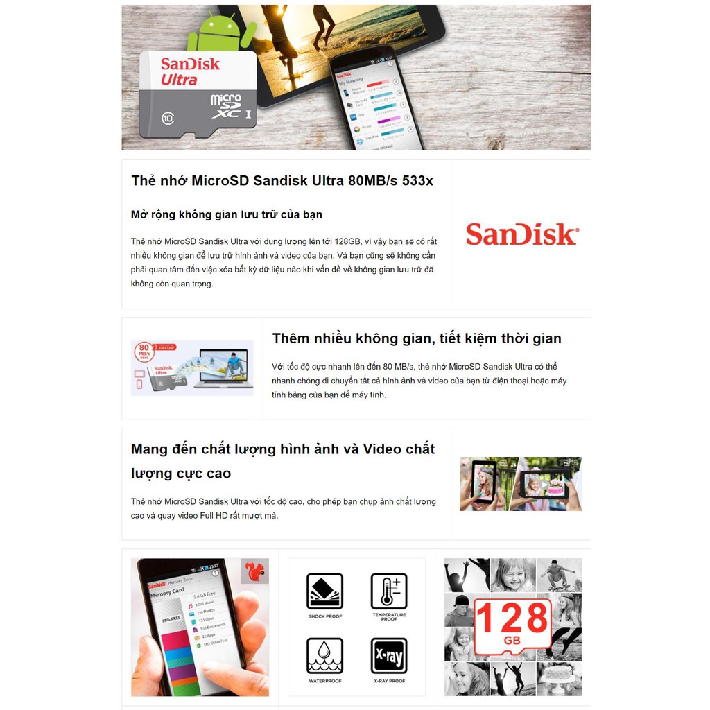Thẻ nhớ MicroSD 16Gb Sandisk Ultra 80MB/s 533x - Hàng chính hãng. | BigBuy360 - bigbuy360.vn