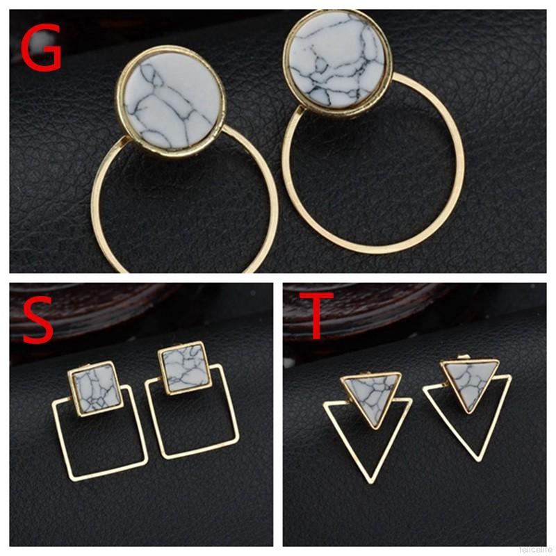 Khuyên tai họa tiết vân cẩm thạch phong cách hình học thời trang