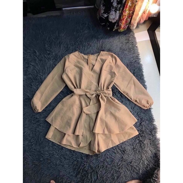 [Siêu hot]Jump tầng tay dài cổ v đắp chéo cột dây eo siêu cưng kèm hình thật.