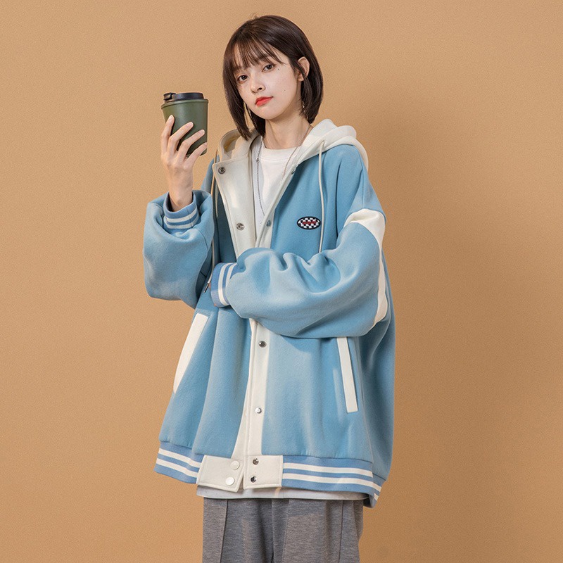 Áo Bomber Unisex - Áo khoác nỉ Hoodie mũ trùm đầu 2 lớp cúc bấm nam nữ Vintage