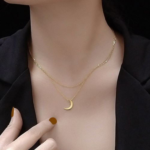 Dây Chuyền 2 Tầng Mặt Trăng Titan Ko Đen TT 3053