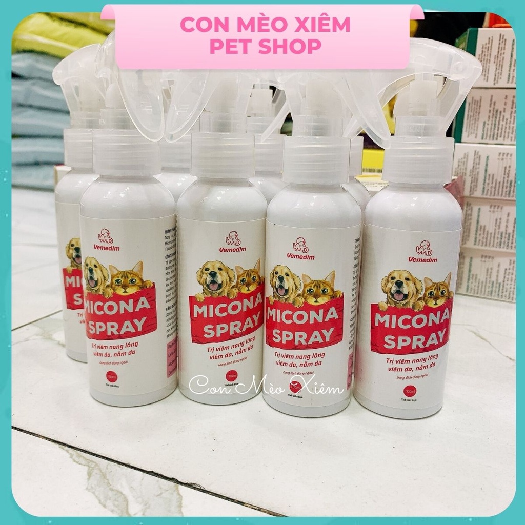 Xịt chó mèo viêm da nấm Vemedim Micona 100ml, chăm sóc lông thú cưng Con Mèo Xiêm