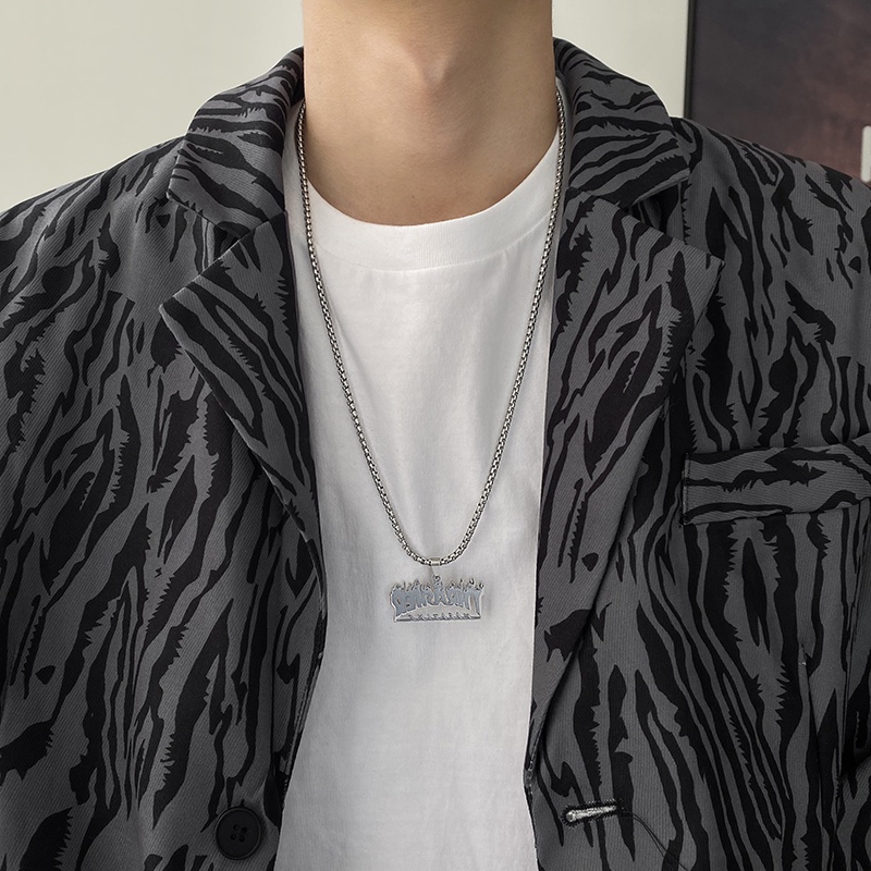 Vòng cổ thép titan hình ngọn lửa phong cách hip hop cá tính