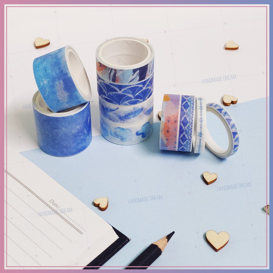 Bộ 10 Cuộn Washi Tape Tone Màu Xanh Biển