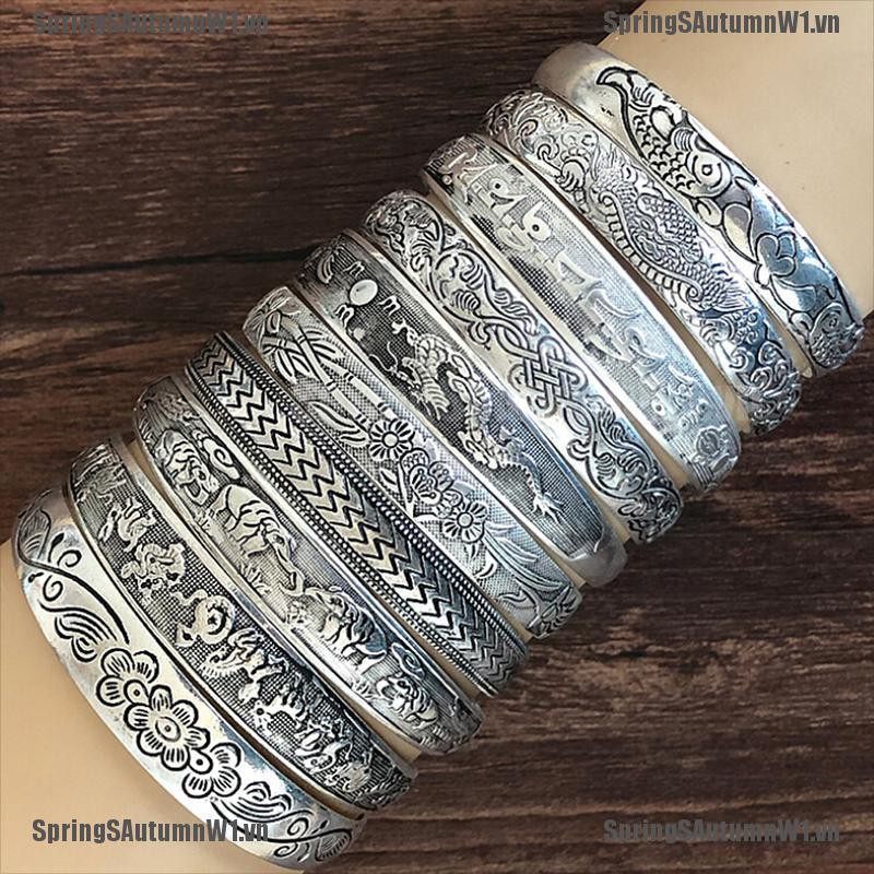 [Spring] Retro Opening  Bracelet Jewelry Vintage Tibetan Silver Totem Carved Bangle Cuff [VN]