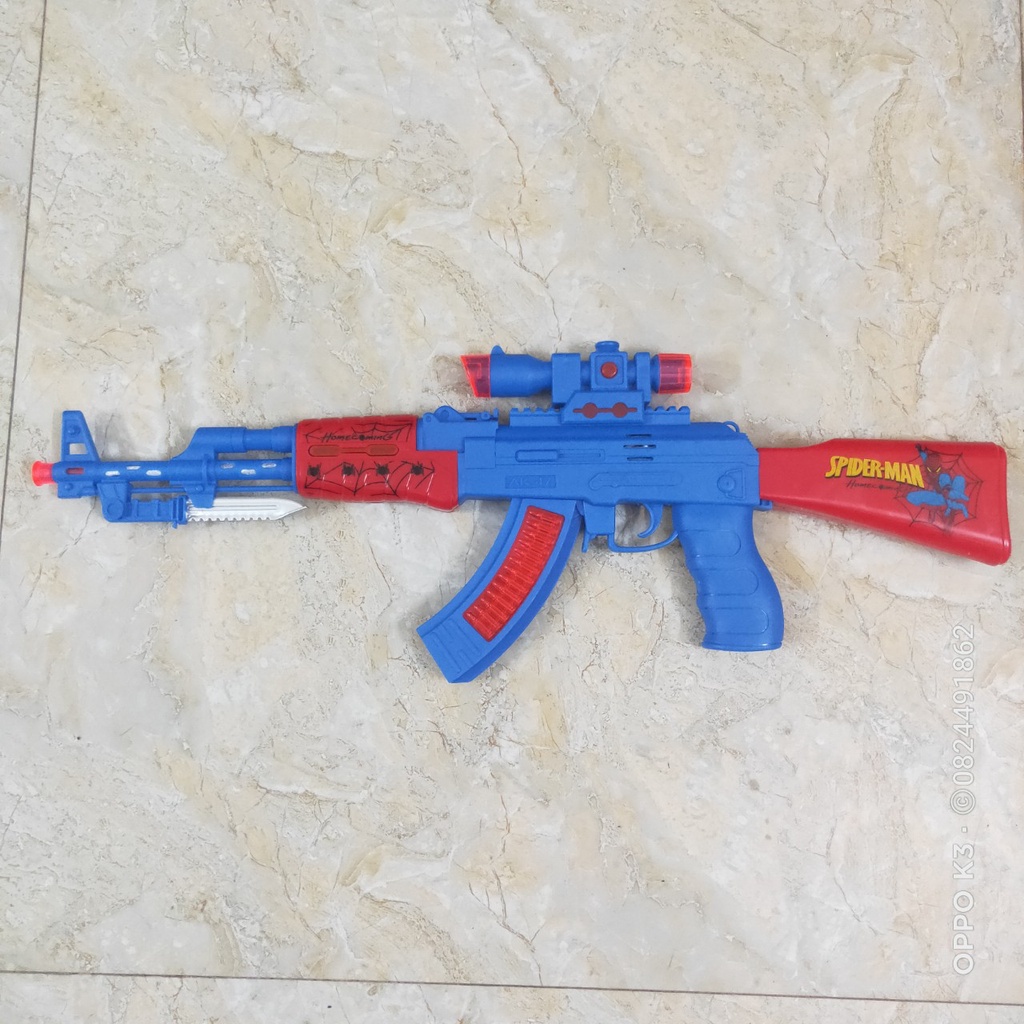 Đồ chơi súng Siêu nhân AK-47 SpiderMan chạy Pin tạo nhạc phát sáng