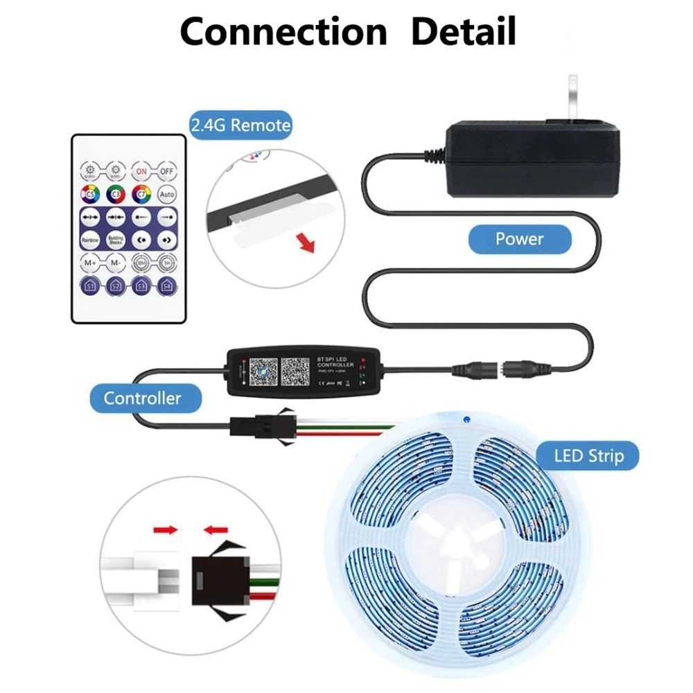 Đèn led tik tok nháy đuổi cảm biến theo nhạc điều chỉnh qua app và điều khiển hồng ngoại