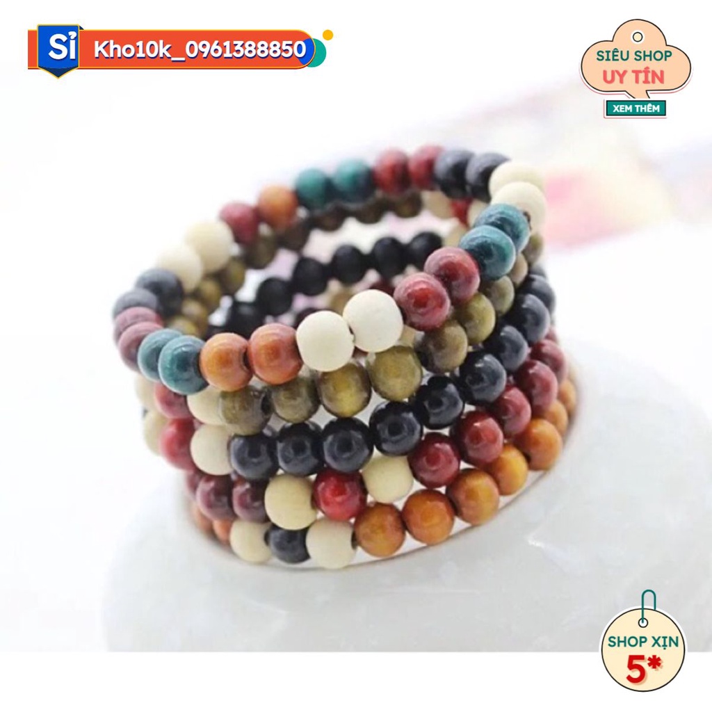 Sỉ 10 chiếc vòng tay gỗ nhiều màu