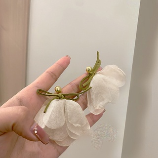 MOCHASHUBông tai hình cánh hoa trơn đơn giản vải chiffon