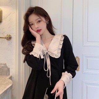 VÁY CỔ BÈO PHỐI MÀU THẮT NƠ