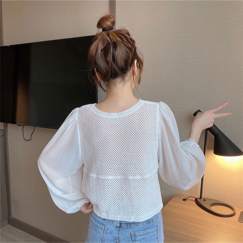 Brroa Áo Khoác Cardigan Chiffon Tay Dài Phồng Thêu Hoa Cho Nữ Jacke