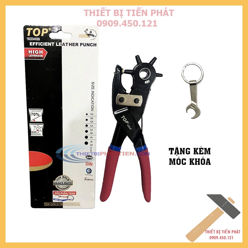 Kềm Bấm Lỗ, Kìm Bấm Dây Nịt, Thắt Lưng, Túi Xách, Đồng Hồ Hãng TOP Gold Có Trợ Lực VNh-002 Tặng Kèm Móc Khóa Xe Khui Bia