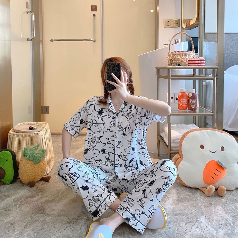Bộ đồ ngủ nữ pijama tay ngắn quần dài thun sữa cao cấp_BNTN99