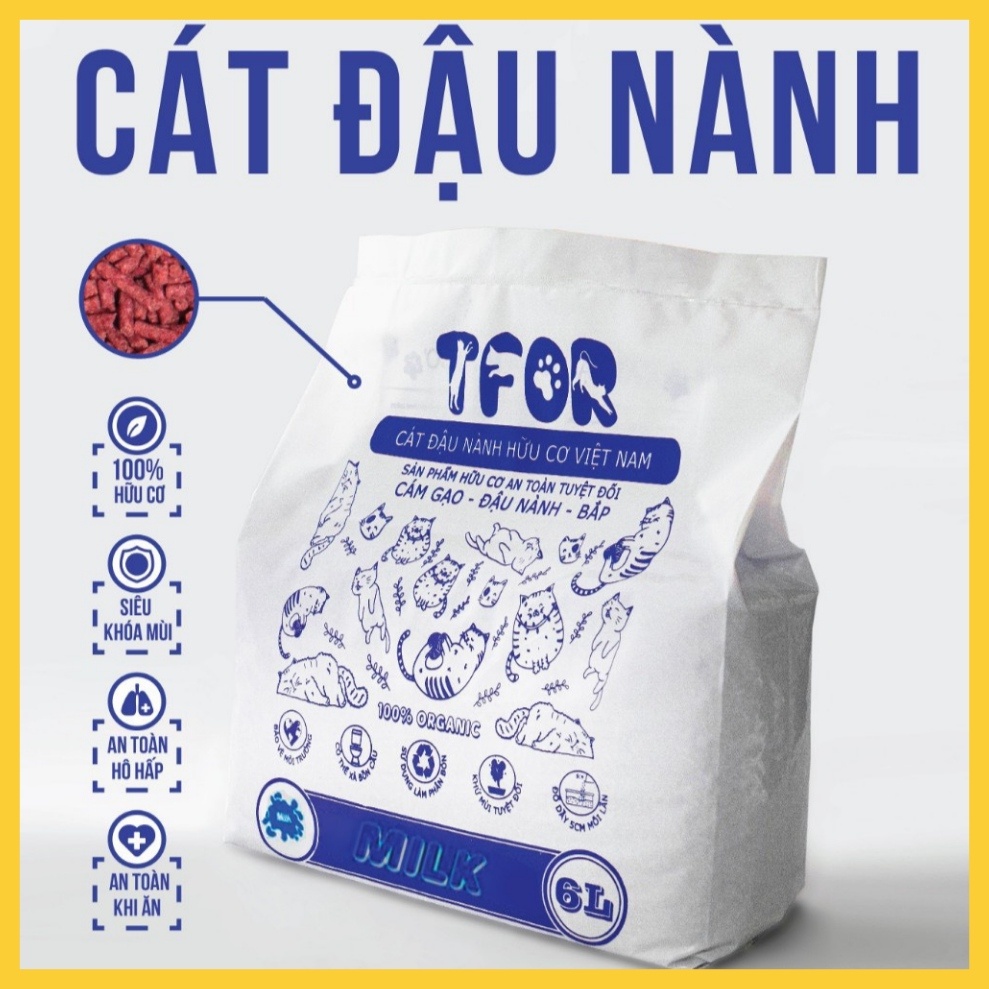 [6 BAO] Cát Đậu Nành TFOR 6L-2.3KG | Cát hữu cơ organic, tofu cat litter, cát không bụi, nhà vệ sinh cho mèo