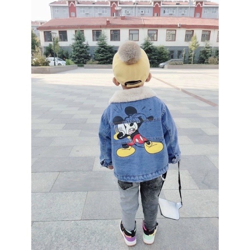 Áo khoác bò lót lông mickey thu đông cho bé trai bé gái cực dày ấm, thời trang, phong cách Hàn Quốc siêu xinh