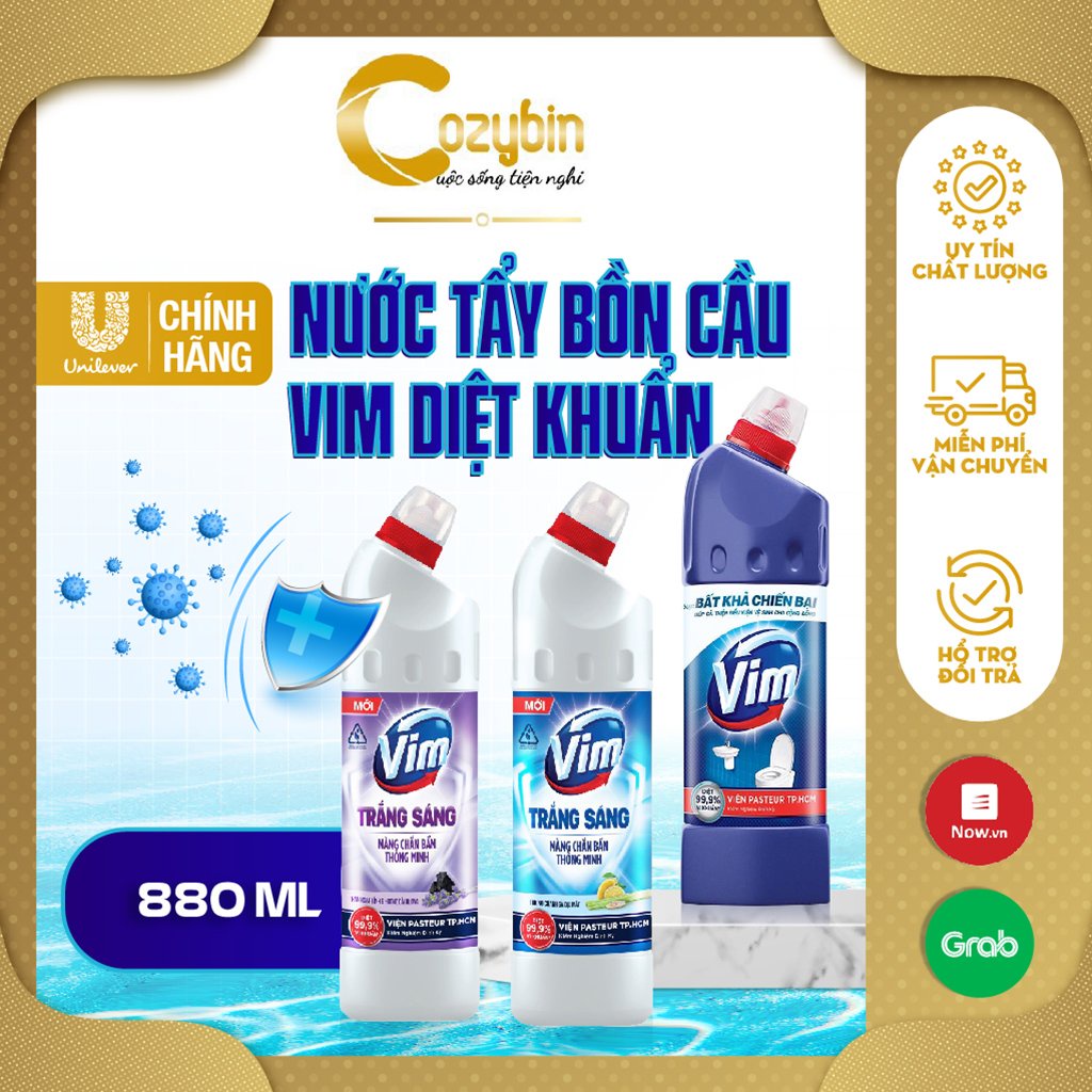 Vim bồn cầu 880ml nước tẩy rửa nhà vệ sinh cực mạnh chính hãng CozyBin