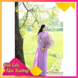 Áo dài lụa chifon 4 tà màu tím cà (kèm quần cf 2 lớp)
