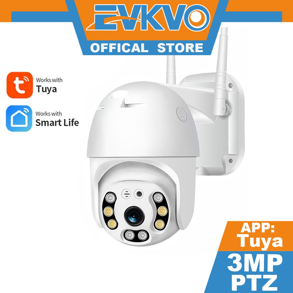 EVKVO - Tuya APP Smart Life 3MP PTZ CCTV IP Camera Wireless WIFI Outdoor CCTV Security Camera