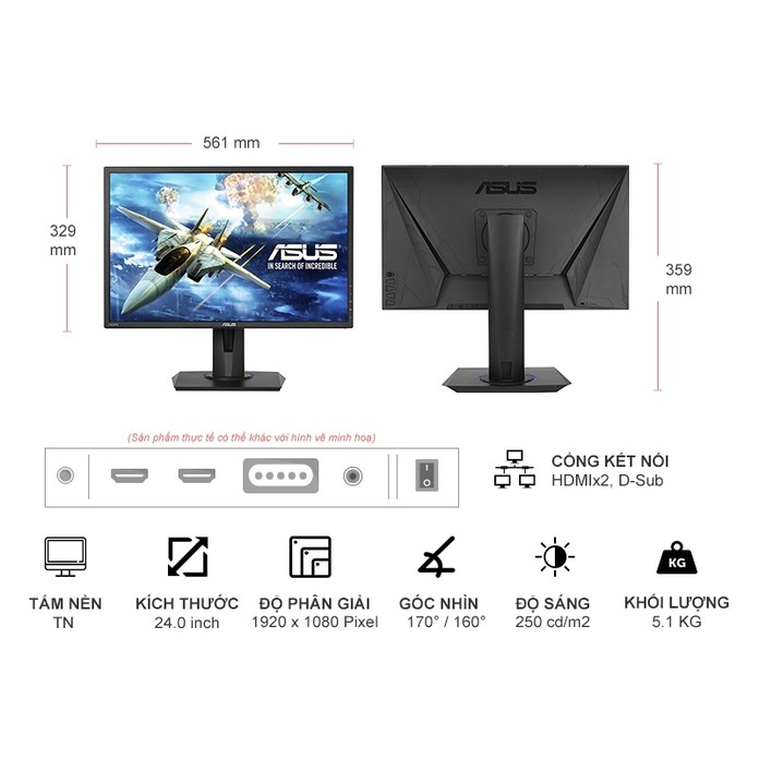 Màn hình chơi game LCD Asus VG245HE GAMING 24INCH/Full HD/1ms/FreeSync - linhkienpcgiatot | BigBuy360 - bigbuy360.vn