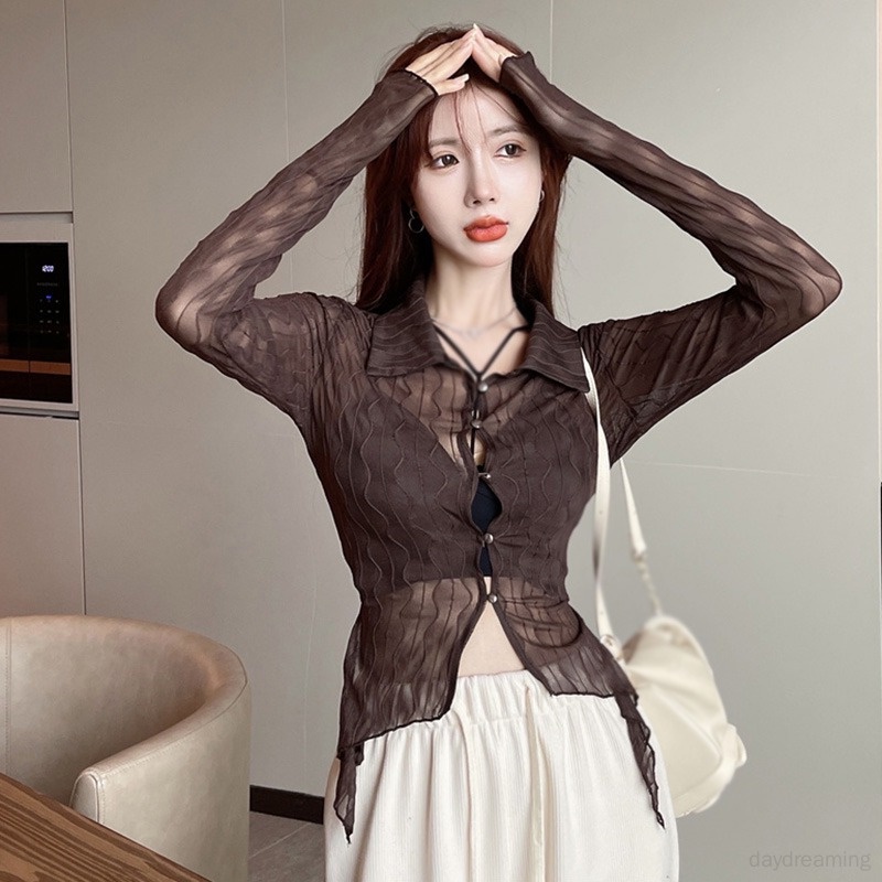 Áo Sơ Mi Tay Dài Xuyên Thấu Phong Cách Hàn Quốc Dành Cho Nữ
