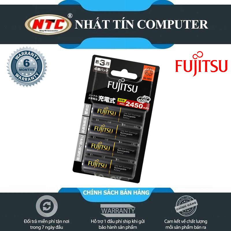 Vỉ 4 pin sạc AA Fujitsu 2450mAh made in JAPAN - nội địa Nhật Bản (đen)