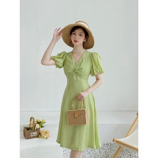 Váy tơ  dáng dài ngực tạo xoắn LYRA thiết kế, chất liệu cao cấp dịu dàng nữ tính-LWTVD429