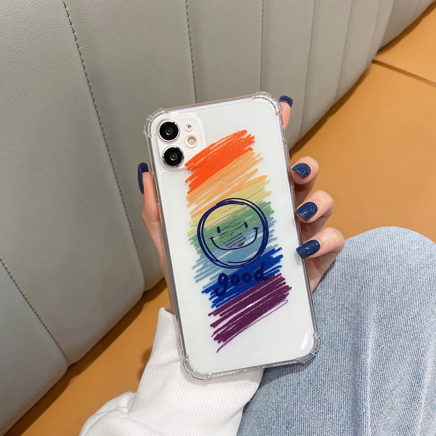 Ready Stock Samsung A12 S21 5G A21s A71 A51 A70 S20 A50 A30s A50s A30 A20 A10 J7 Prime Cute Cartoon Rainbow Smiley Four Corners Anti-fall Clear TPU Soft Phone Case Protective Cover