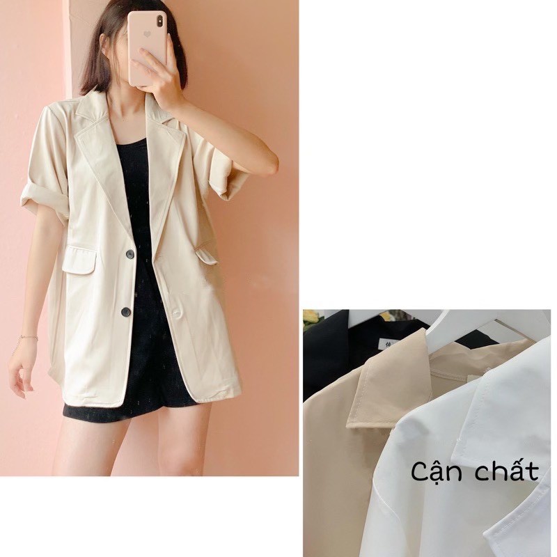 Áo Blazer tay  ngắn/ Vest cộc tay nữ dáng rộng túi nắp khoác ngoài phong cách hàn quốc | BigBuy360 - bigbuy360.vn