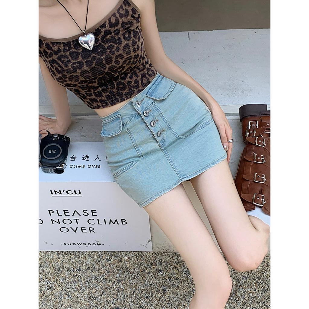 Lalisas Chân váy jean Ngắn Lưng Cao Phong Cách retro Mỹ Cho Nữ