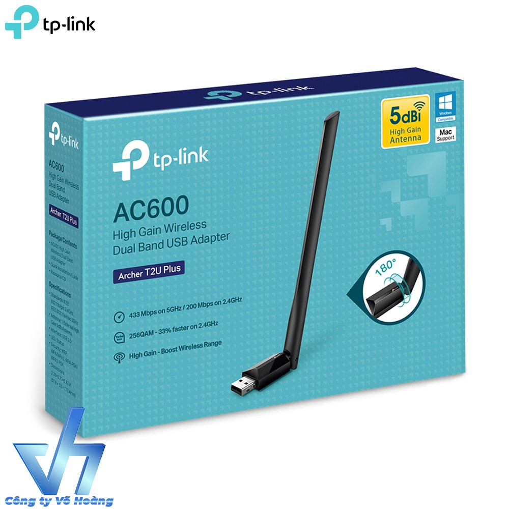 USB thu sóng wifi 2 băng tần TP-Link Archer T2U-Plus chuẩn AC600 256-QAM | WebRaoVat - webraovat.net.vn