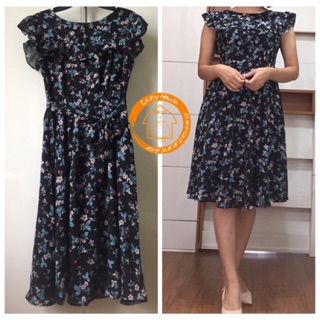 Đầm voan hoa midi kèm belt