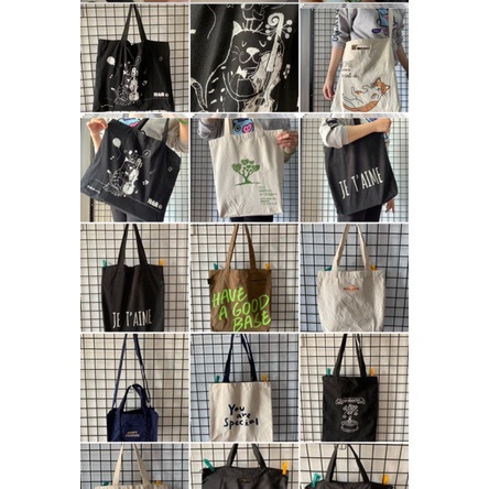 Túi Tote giá rẻ kiểu dáng Hàn Quốc vải canvas trẻ trung phù hợp đi học, đi chơi hàng2hand TIEM2021