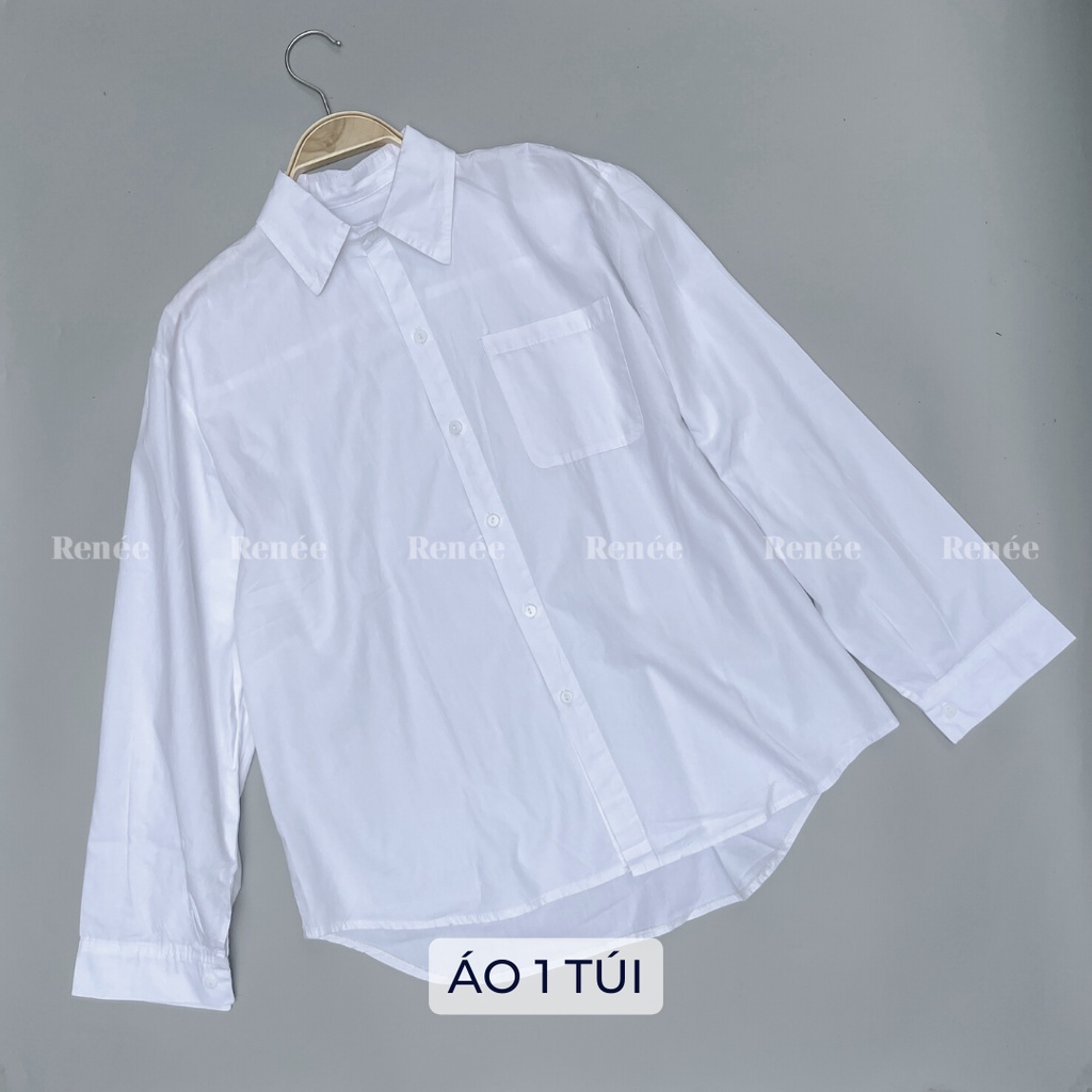 Áo sơ mi nữ form rộng Renee tay dài chất cotton màu trắng nhiều mẫu mặc đi học đi làm - SM01