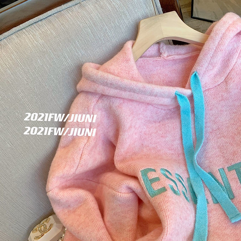 Áo Hoodie Dệt Kim Dáng Rộng In Chữ Thời Trang Mùa Thu Mới Cho Nữ