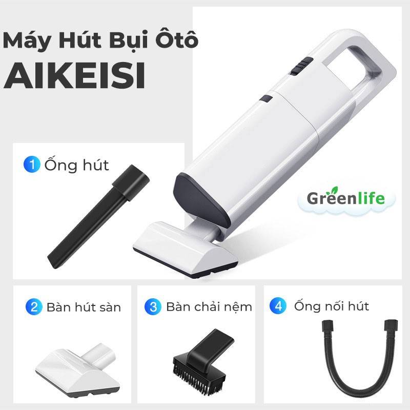 Máy hút bụi ô tô không dây cao cấp Aikesi máy hút bụi đa năng hút nệm, đệm pin 2000mAh bảo hành 12 tháng