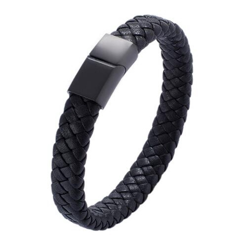 Vòng tay da bện tay màu đen cho nam